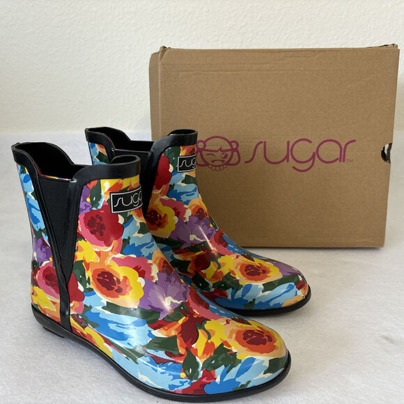 Rain Boots Womens Muti Color Floral Ankle Booties‎ Waterproof Size 7 M - Picture 2 of 7